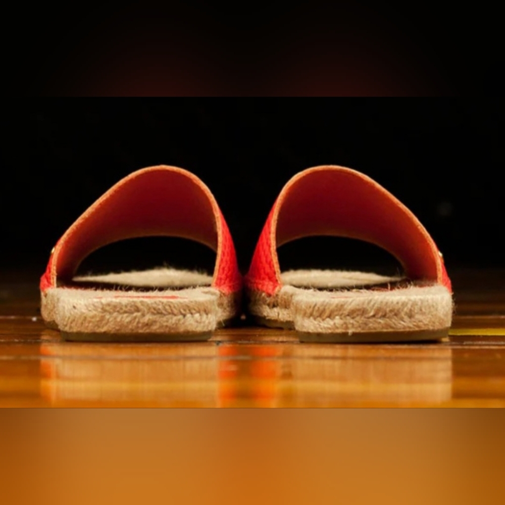 UGG Cherry Exotic Genuine Leather/Jute Espadrille Flat Slide Sandals Salmon 10 - Picture 8 of 16
